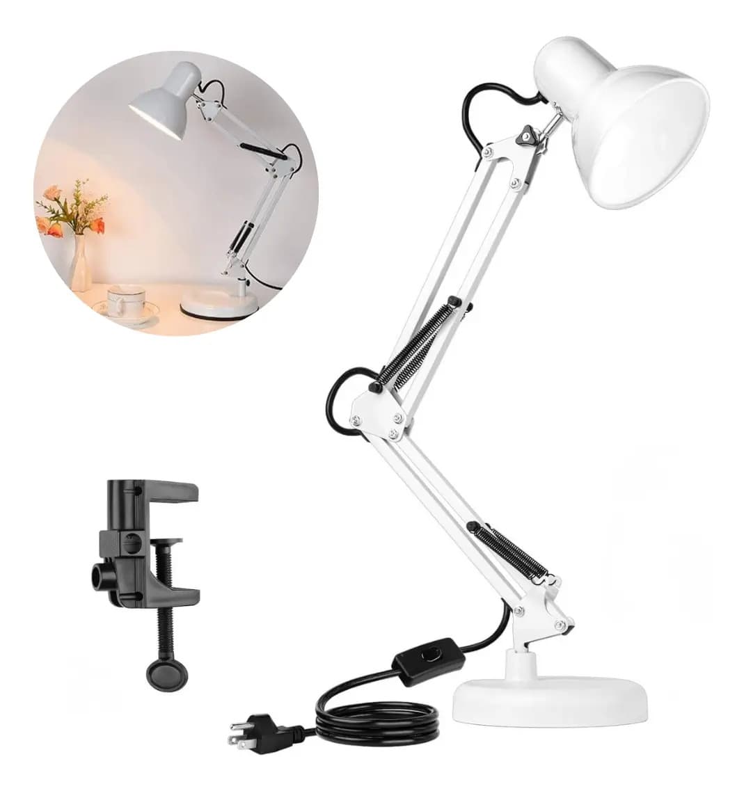 Velador Lampara De Mesa Escritorio Luz Moderno Articulado Blanco