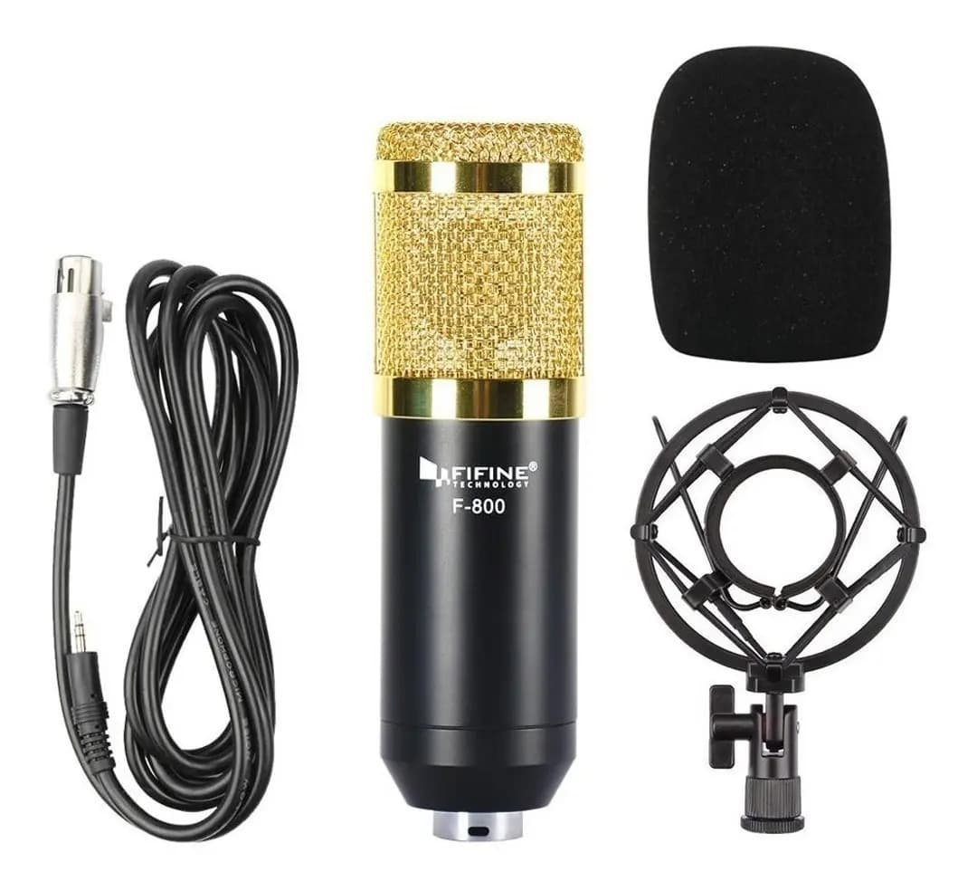 Micrófono Condensador Fifine F-800 Cardioide Streaming PC Negro/Dorado