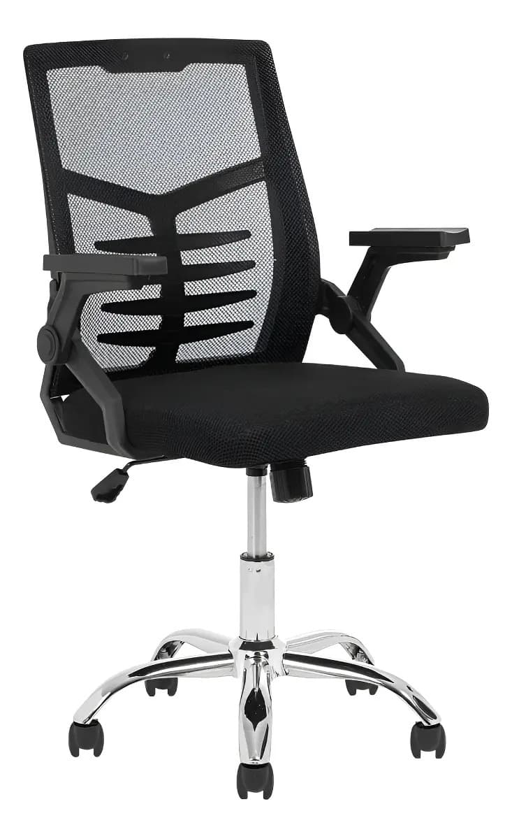 Silla De Escritorio Oficina Ergonomica Apoya Brazos Regulables Y Retractiles Tela Mesh Color Negro