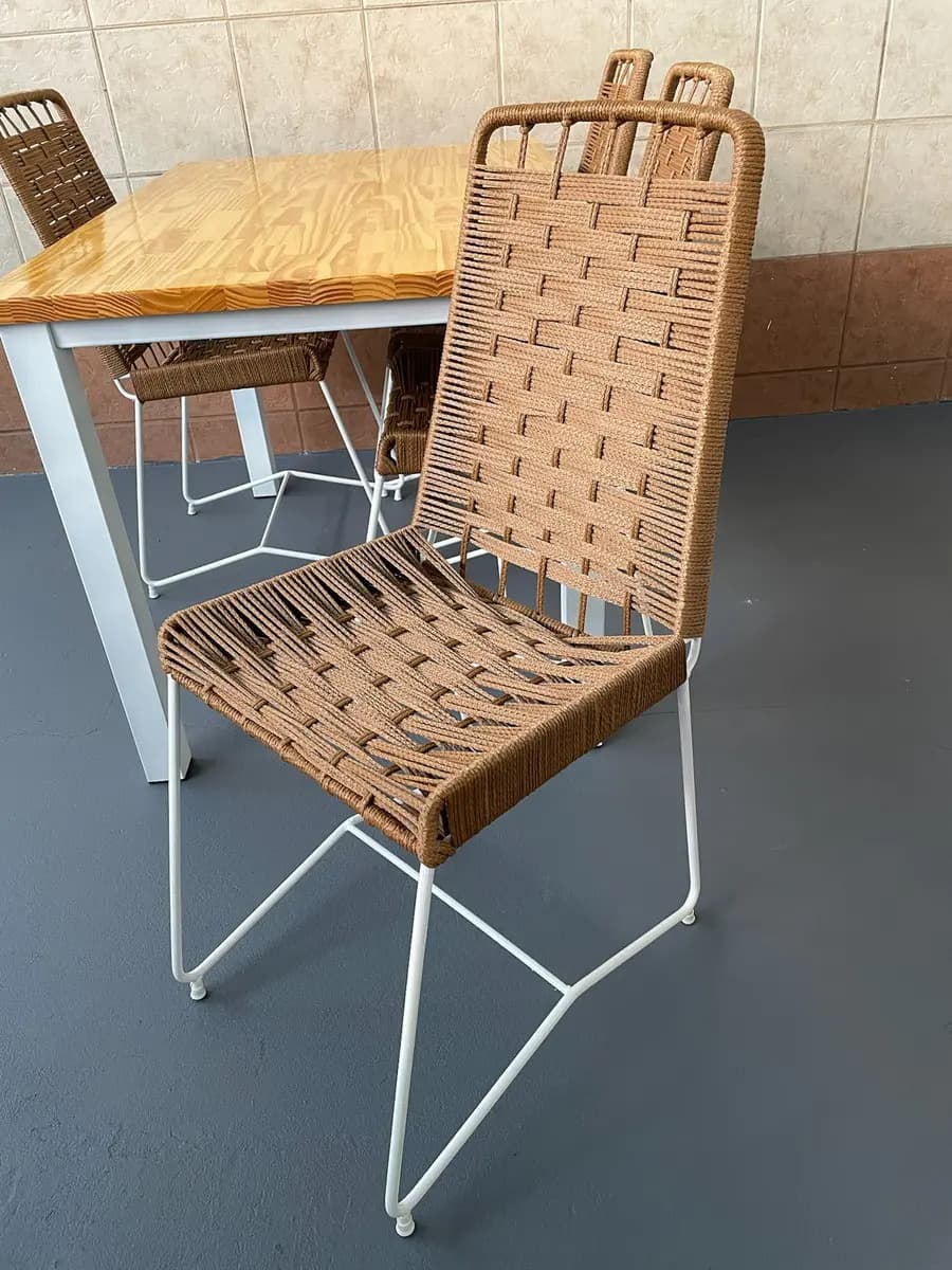 Silla Comedor Simil Yute Tulum Respaldo Alto Entrelazada Estructura De La Silla Blanco Diseño De La Tela Liberty