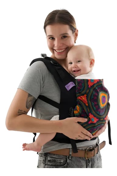 Koalita Portabebes® Mochila Ergonomica Color Negra Con Mandalas De Colores