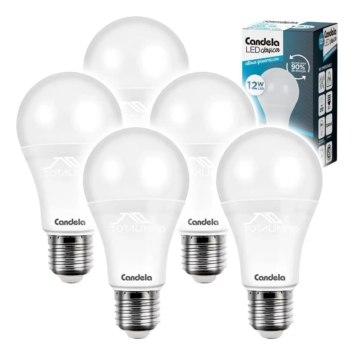 5 Lámparas Led 12w Luz Fría Candela Clásica 6520 Luz Blanco Frío