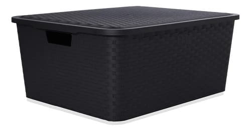 Canasto Cajón Organizador Rattan Plástico Premium Grande XL Negro
