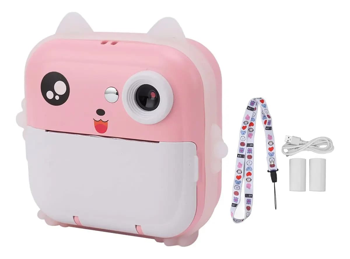 Cámara De Fotos Con Impresión Infantil Portátil Video Hd Color Rosa
