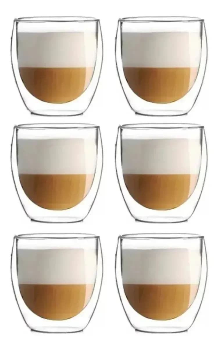 Set X6 Tazas Café Vidrio Doble Pared Borosilicato Espresso 250ml | Ideal Capuchino Latte Té Diseño Elegante | Resistente Calor Apto Lavavajillas Cocina Hogar Oficina Levys Bazar