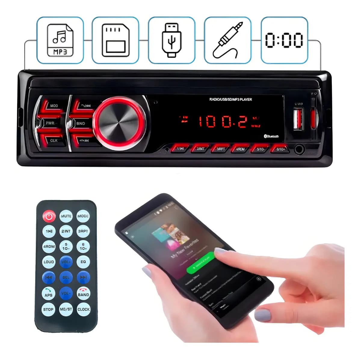Auto Estereo Fijo Bluetooth Radio Fm Usb Sd Auxiliar 60w X4 XBTQD