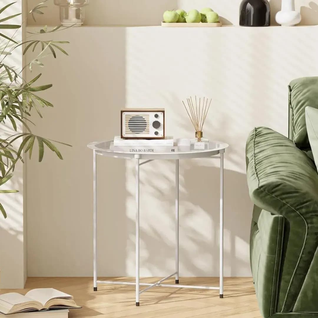 Mesa Ratona Jazak / Bandeja Desmontable / Mide 47x50 Cm / Acero Y Hierro / Living Moderno / Estilo Minimalista / Auxiliar / De Apoyo / Fácil Armado / Jazak Home / Color Blanco