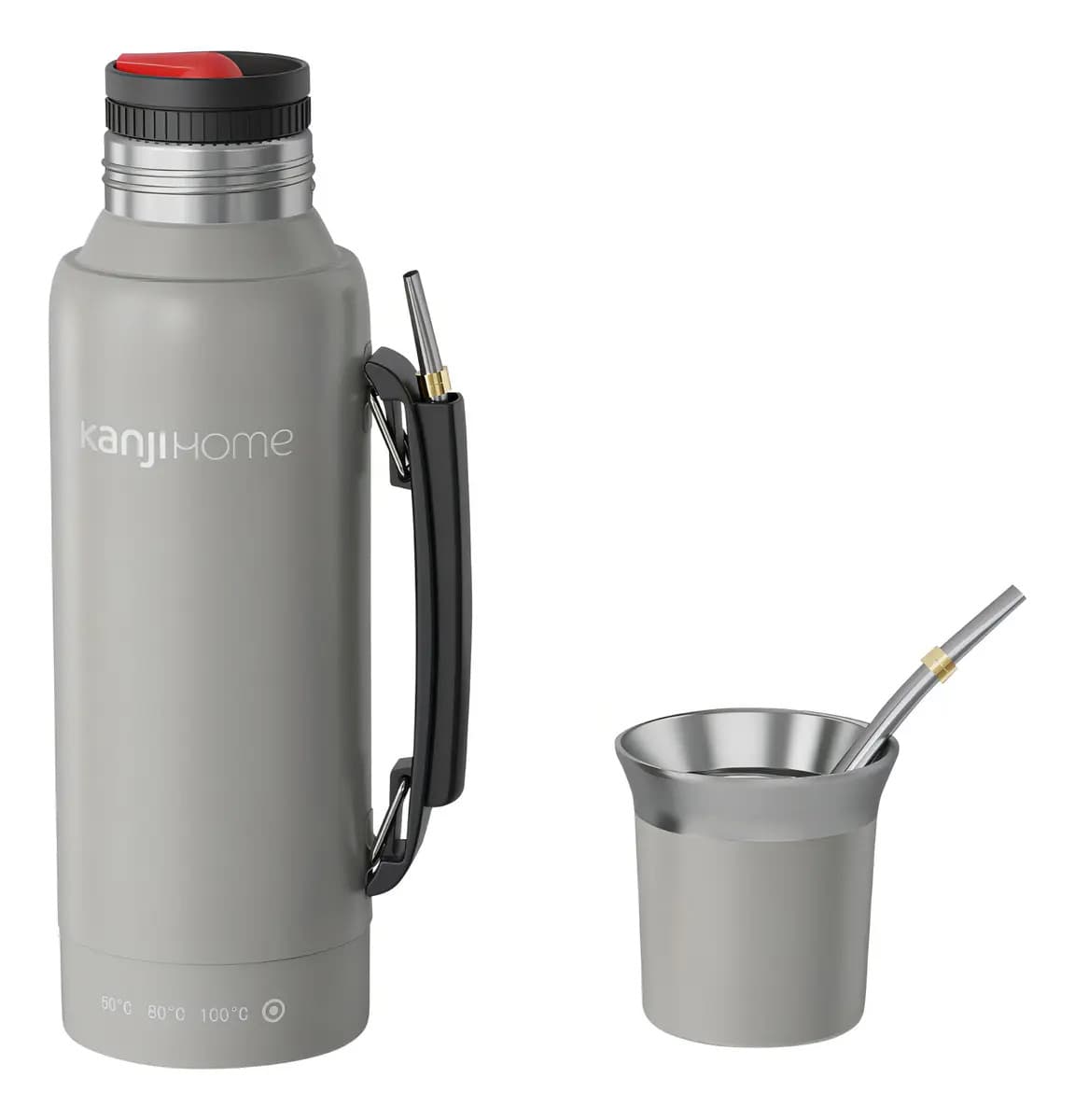 Termo Eléctrico T-mate 1 Litro Tapa Mate Y Bombilla Color Gris
