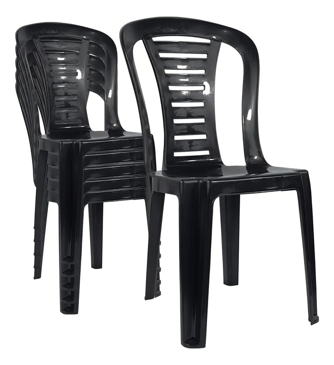 Silla Plástica X 6 Unidades Apilable Reforzada Reina Color Negro Para Tu Casa