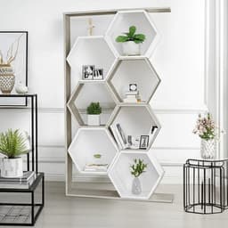 Divisor De Ambiente Estantes Hexagonales Living Comedor Color Marrón Claro