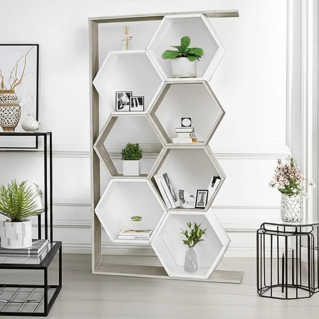 Divisor De Ambiente Estantes Hexagonales Living Comedor Color Marrón Claro