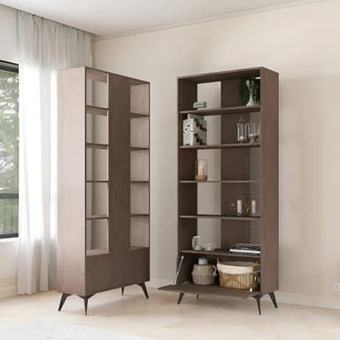 Biblioteca Alta Estantería Divisor De Ambiente Oficina Color Nogal