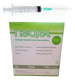 Jeringa Descartable 5ml C/aguja 40x8 X 100 Unidades Neojet Capacidad En Volumen 5 Ml