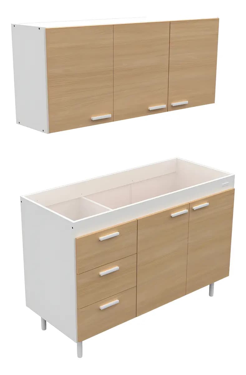 Combo Cocina Bajo Mesada Y Alacena Mueble 1,20 Mt Sin Bacha Color Malta