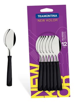 12 Cucharas Té New Kolor Mango Plástico Tramontina Color Del Mango Negro