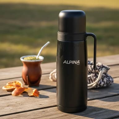 Termo Negro Manija 1l Acero Inox Alpina + Llavero + Bolso