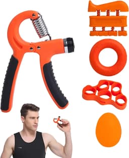 Kit Hand Grip Ejercitador Agarre Antebrazo Mano Profesional 5 En 1 | Fortalecedor De Agarre, Rehabilitación De Dedos, Antiestrés, Ajustable Hasta 60kg, Ideal Fitness, Escalada Naranja Tushka