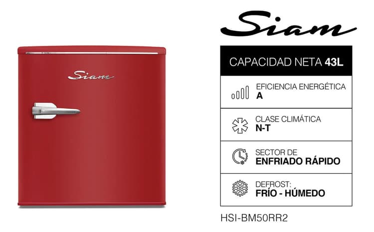 Heladera Siam Bajo Mesada Retro 43L Roja - HSI-BM50RR2