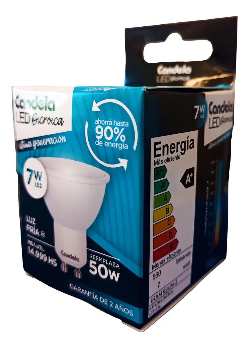 Pack 10 Lámparas LED Dicroicas Candela 7W GU10 Luz Fría 6500K