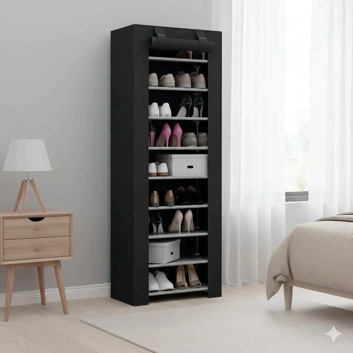 Zapatero Organizador de Calzado HomeCo. deal Zapatillas Zapatos Pantuflas Botas Rack Botinero con 9 Niveles 60x30x160 Color Negro Fácil Armado