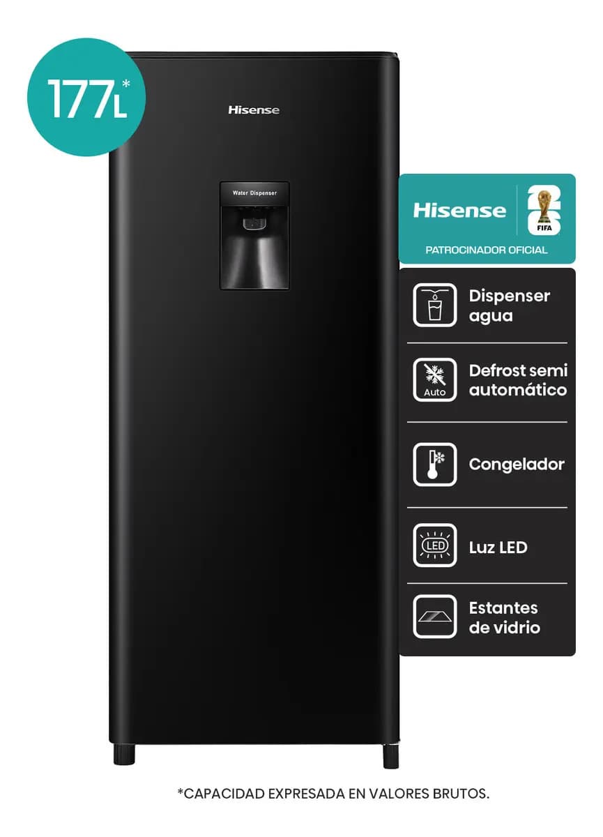 Heladera Hisense Single Door 177 L Dispenser De Agua Rl230wb Color Negro