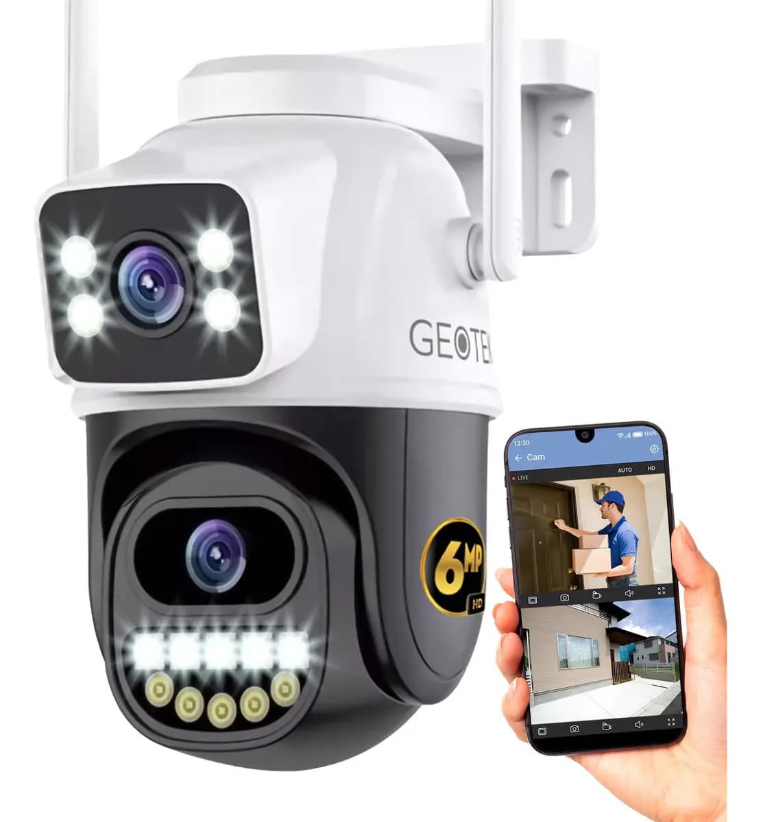 Camara Seguridad Geotek 6mp GTA33 Ip Wifi Domo Doble Lente Exterior Vision Nocturna Inteligente Deteccion Movimiento Motorizada