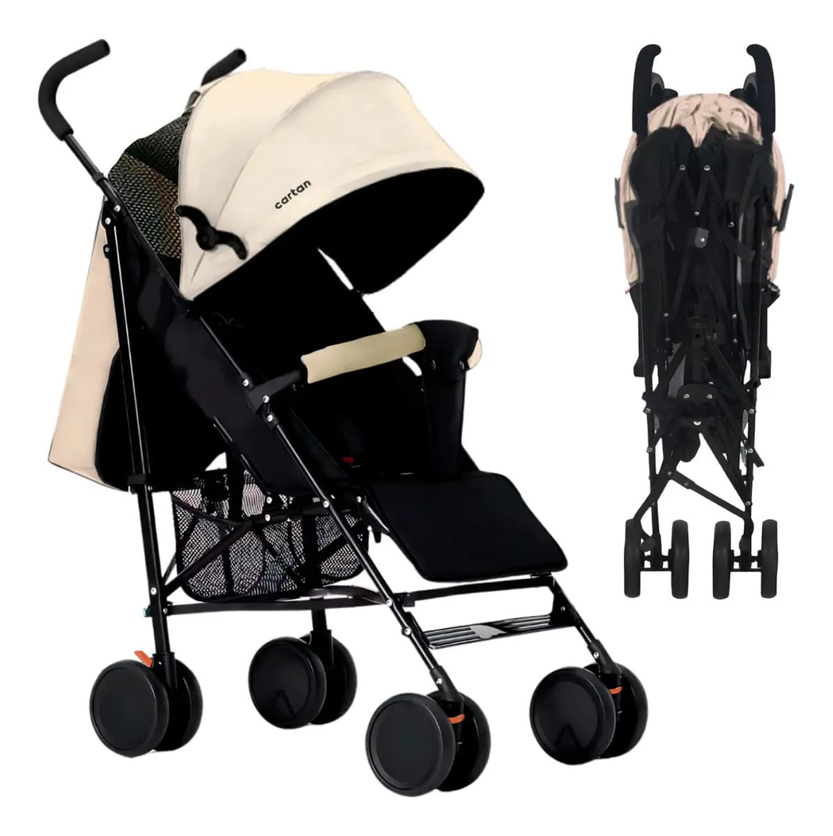 Cochecito Paragüitas Cartan STL150 Beige Con Chasis Color Negro