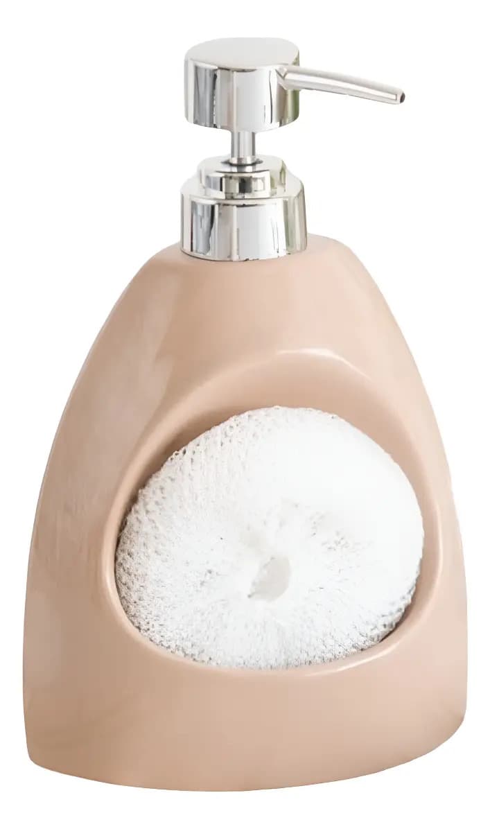 Dispenser Detergente Cerámica Dolce Con Esponja Color Beige Para Cocina