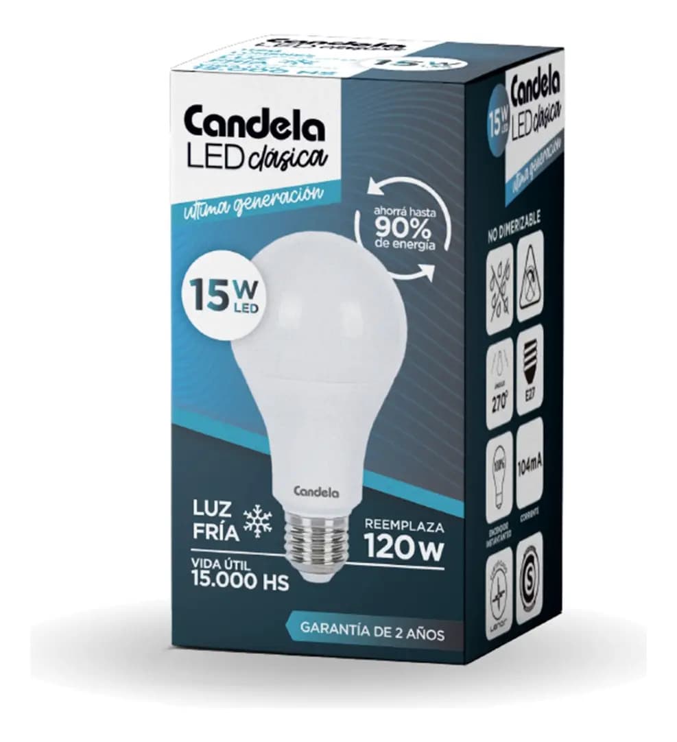 Lámpara Bulbo Led 15w Frio Pack X 5u Luz Blanco frío Candela