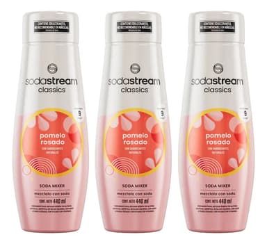Pack de 3 Saborizantes Sabor Pomelo Rosado Sodastream Botella 440ml Rinde 9L Cada Unidad