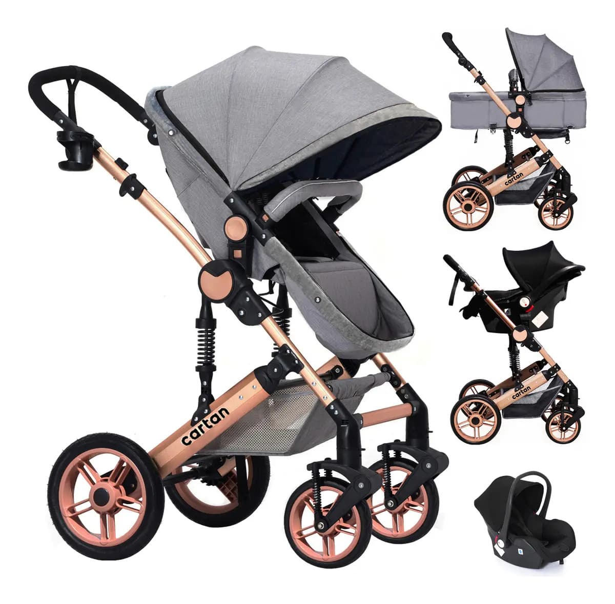 Cochecito de paseo travel system Cartan STL300 Plus STL300 PLUS gris con chasis color bronce