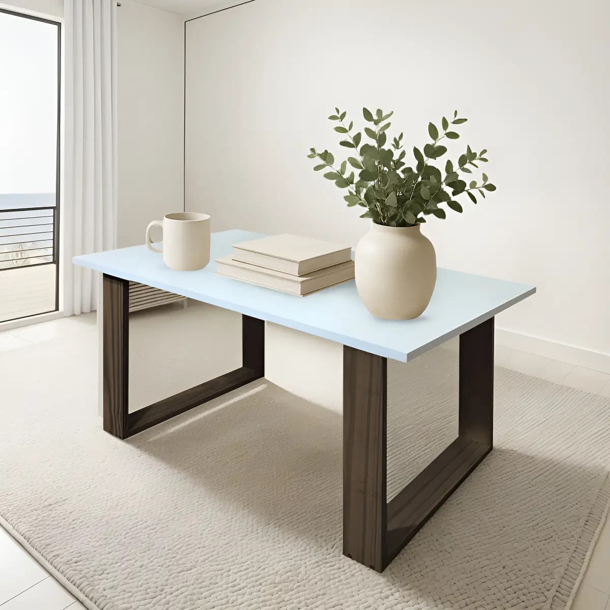 Mesa Ratona Auxiliar Melamina 60 Pata Rectangular Moderna Color Blanco/nogal