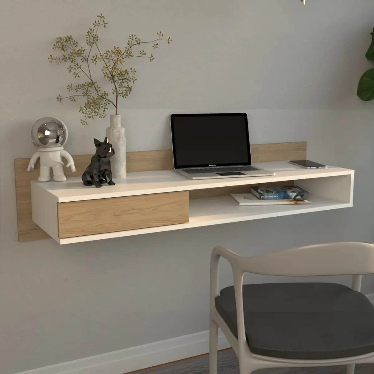 Escritorio Flotante Materiales Melamina Home Collection Olmo/blanco