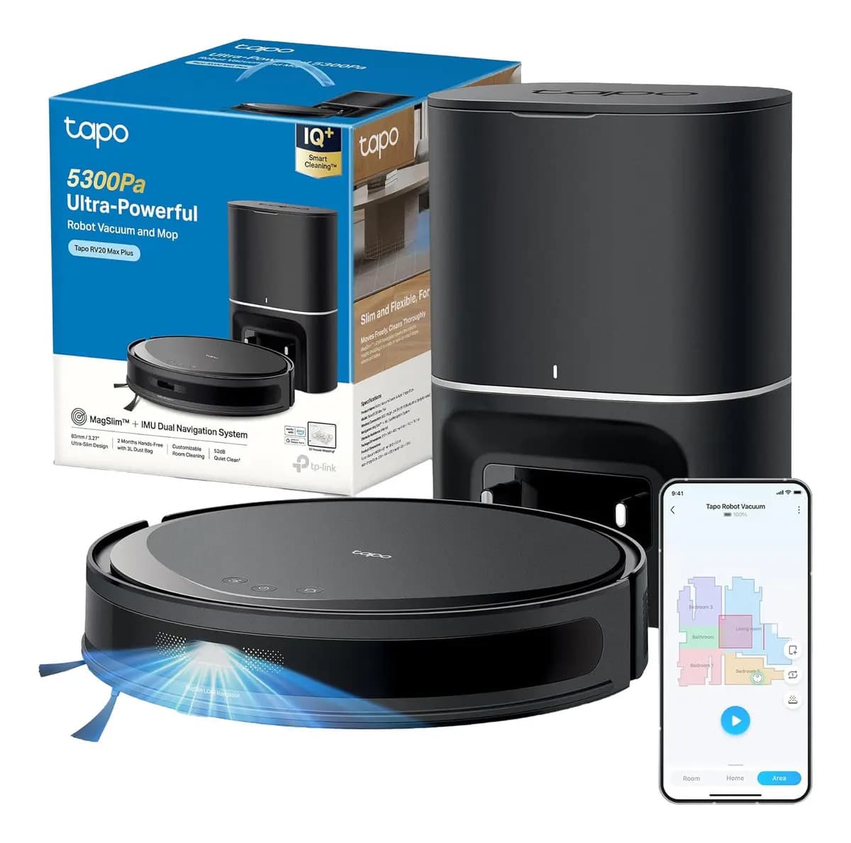 Aspiradora & Trapeadora Robot Inteligente Tapo Rv20 Max Plus 5300Pa con navegación LiDAR MagSlim + Dock de Descarga Automática