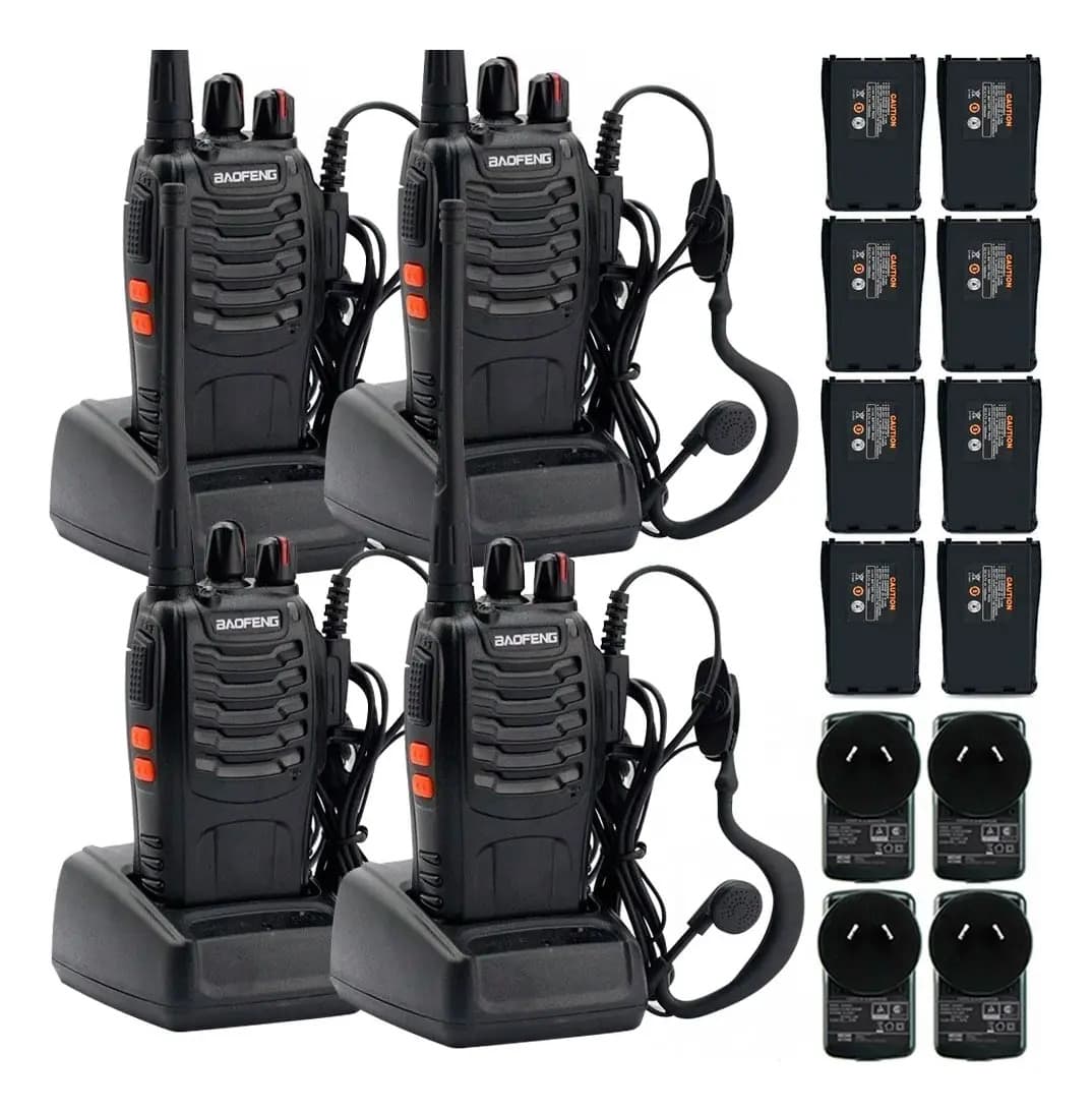 Kit X4 Handy Walkie Talkie Baofeng Bf-888s 16ch + Baterias Negro