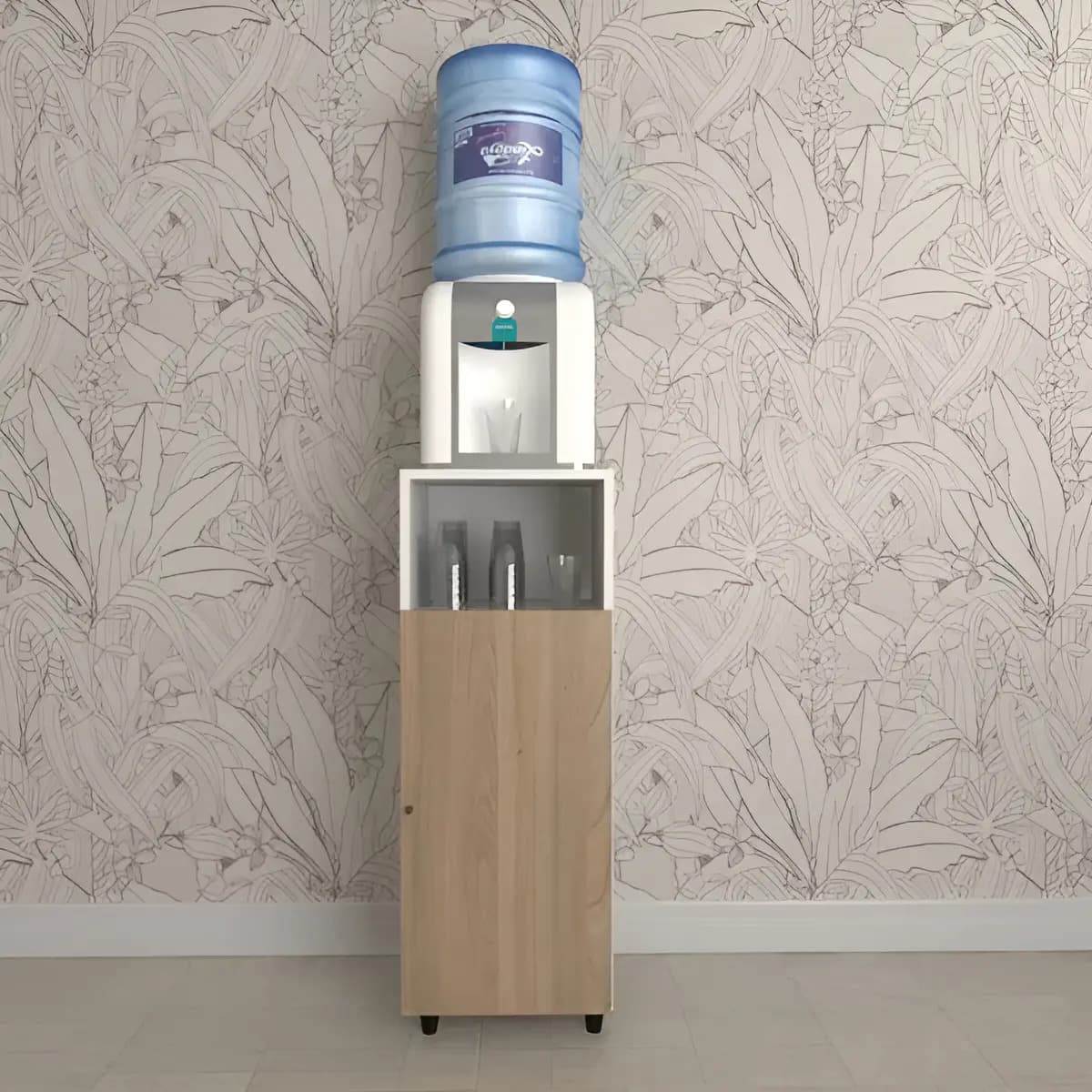 MUEBLE DISPENSER DE AGUA Organizador de Bidones Melamina Resistente Roble Blanco Cocina Comedor Guardado Multiuso Bajo Mesada 92x34 cm Home Collection