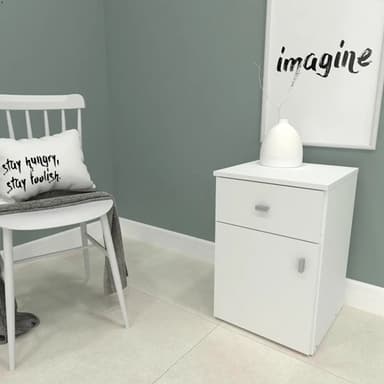 Mesa De Luz 1 Puerta 1 Cajon Mosconi Pack Color Blanco