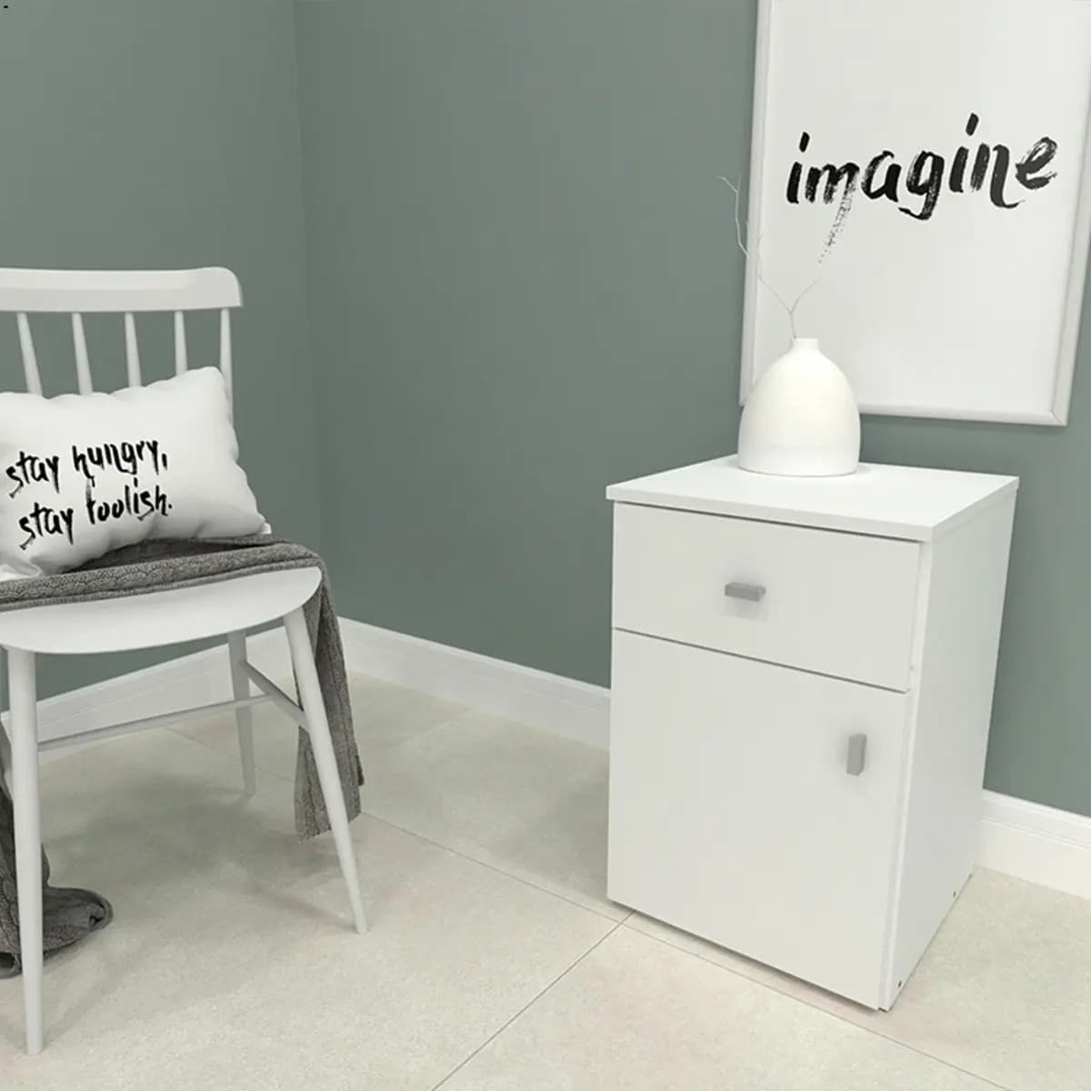 Mesa De Luz 1 Puerta 1 Cajon Mosconi Pack Color Blanco