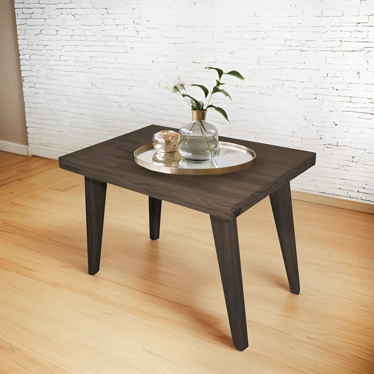 Mesa Ratona 80 Arrime Auxiliar Moderna Pata Inclinada Madera Color Nogal