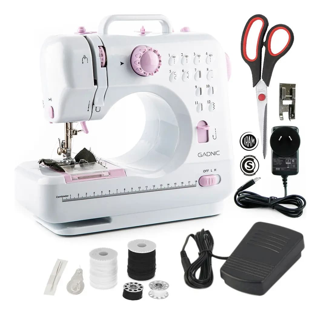 Máquina De Coser Portatíl Gadnic Sw3000 12 Puntos Pedal Luz Falso Overlock Tijera