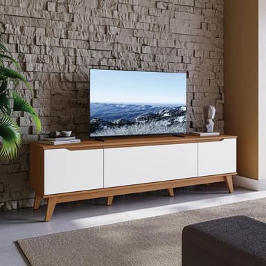 Rack Mueble de Tv Kappesberg 180cm Hasta 75 Pulgadas con 3 Puertas Color Canela y Blanco