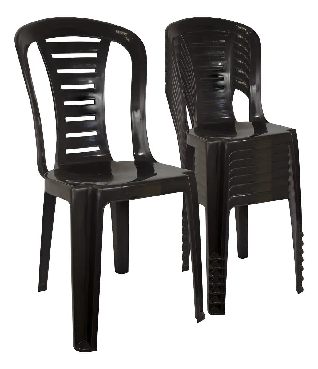 Silla Plástica X 8 Unidades Apilable Reforzada Reina Color Negro Para Tu Casa
