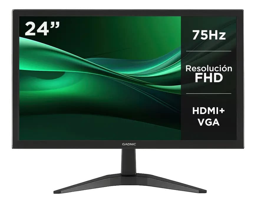 Monitor Gadnic 24" Led Pantalla Full HD 75hz HDMI VGA Montaje VESA Para PC Negro