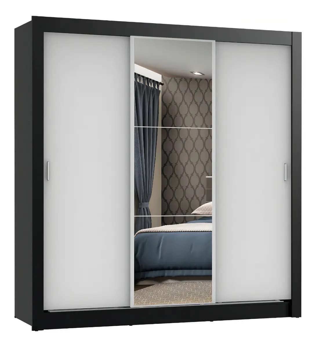 Placard Madesa Mônaco Mônaco color negro/blanco de mdp con 3 puertas corredizas