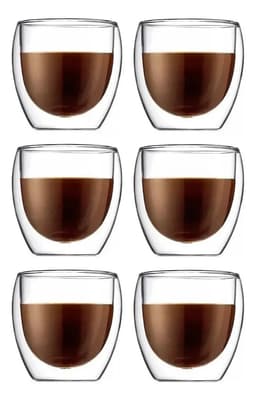 Set X6 Tazas Café Vidrio Doble Pared Borosilicato Espresso 150ml | Ideal Capuchino Latte Té Diseño Elegante | Resistente Al Calor Apto Lavavajillas Cocina Hogar Oficina Levys Bazar
