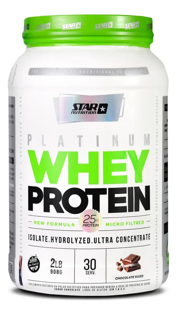 Suplemento en Polvo Star Nutrition Platinum Whey Protein Sabor Chocolate Suizo en Pote de 908g