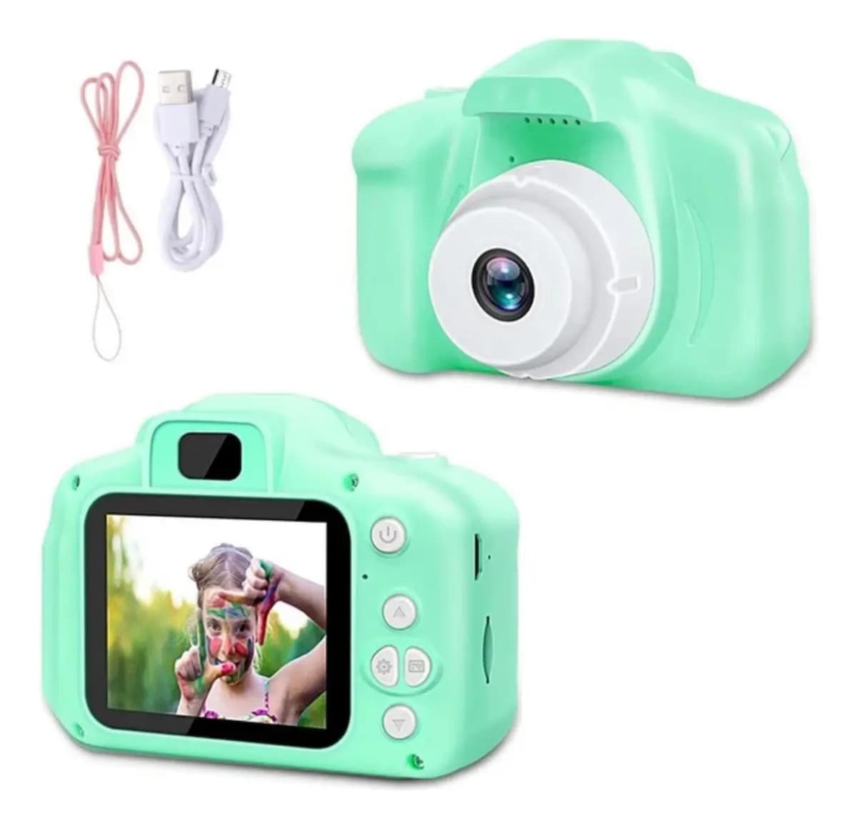 Cámara Digital Infantil Verde 14.1 Mpx Recargable Juegos Compacta