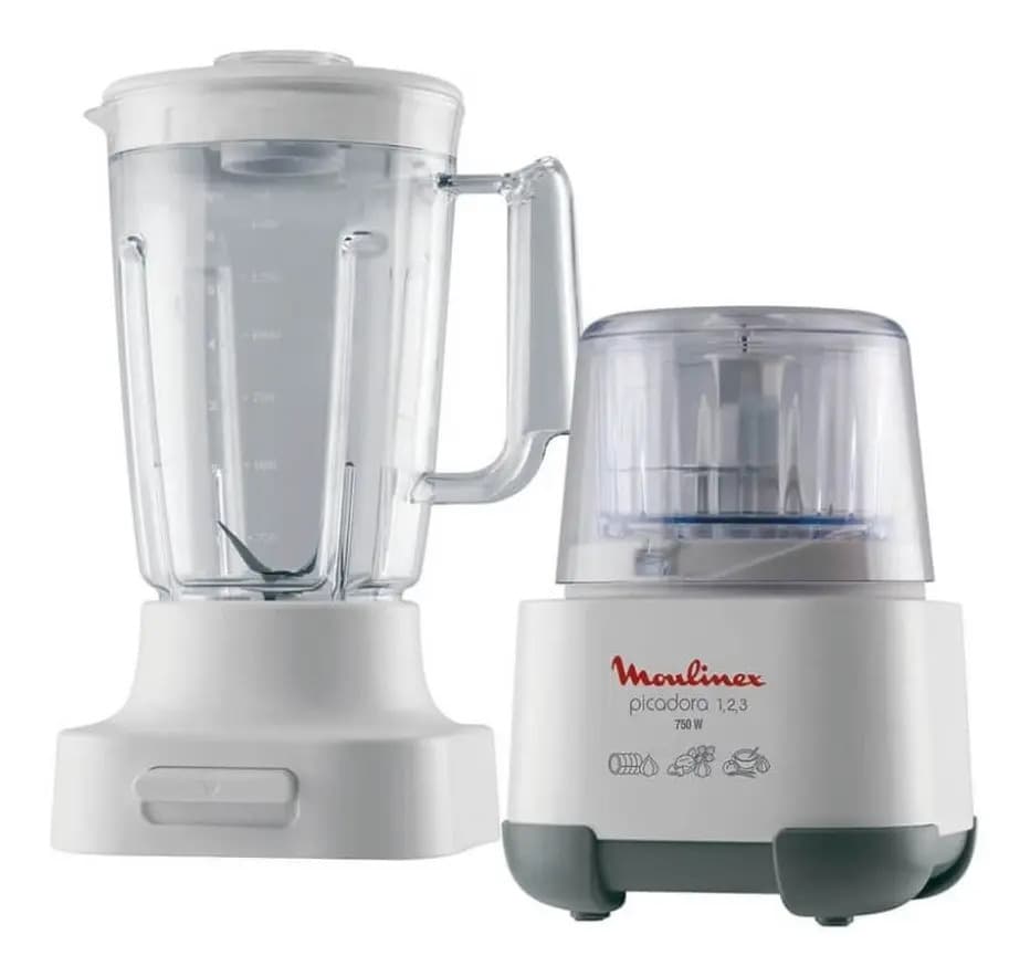Picadora 1,2,3 300ml + Licuadora Blanca 1lt Moulinex Blanco
