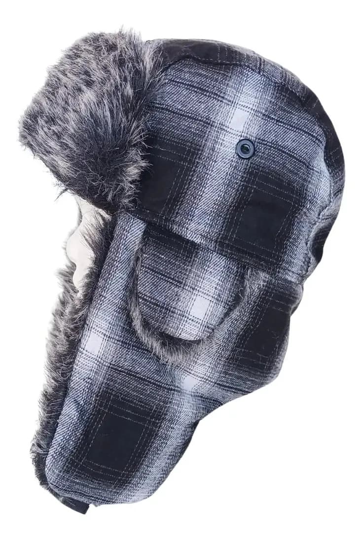 Gorro Inviero Nieve Ski Snow Frío Ruso Ushanka Tapa Orejas Color Escocés Negro/blanco Talle Único