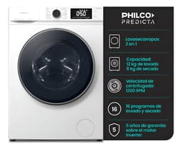 Lavasecarropas Inverter Philco Phls128t Carga Frontal 12kg/8kg 1200 rpm Blanco